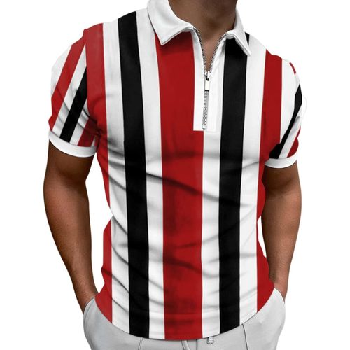 Polo À Manches Courtes Pour Homme - Chem D'affaires Avec Fermeture Éclair - Motif Imprimé - Manches Courtes - Coupe Ajustée - Pour Les Loisirs - Pour Homme - Pour L'été, Rouge, Xxl