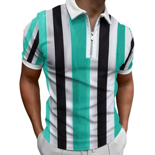 Polo À Manches Courtes Pour Homme - Chem D'affaires Avec Fermeture Éclair - Motif Imprimé - Manches Courtes - Coupe Ajustée - Pour Les Loisirs - Pour Homme - Pour L'été, Bleu Clair, Xl