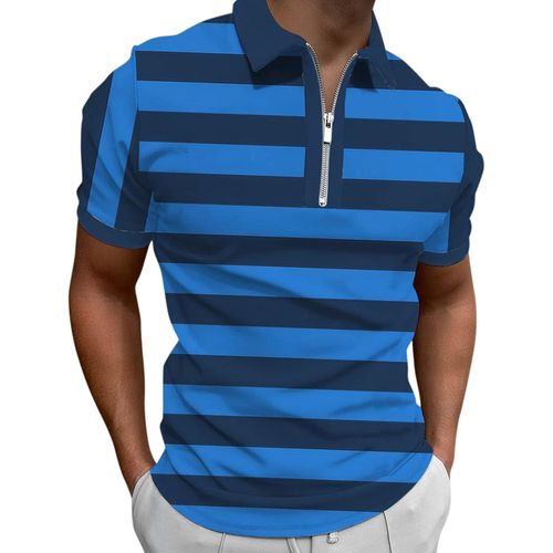 Polo À Manches Courtes Pour Homme - Chem D'affaires Avec Fermeture Éclair - Motif Imprimé - Manches Courtes - Coupe Ajustée - Pour Les Loisirs - Pour Homme - Pour L'été, Bleu1, L