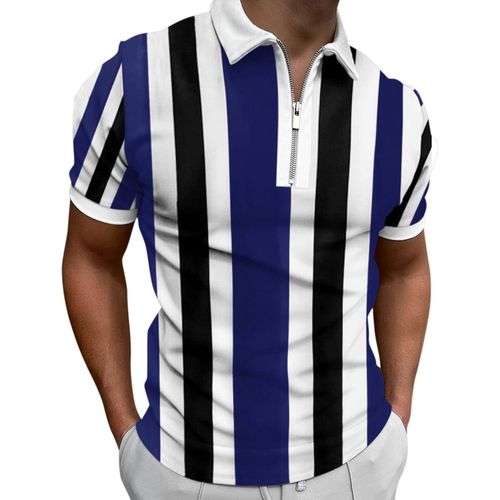 Polo À Manches Courtes Pour Homme - Chem D'affaires Avec Fermeture Éclair - Motif Imprimé - Manches Courtes - Coupe Ajustée - Pour Les Loisirs - Pour Homme - Pour L'été, Bleu Foncé, M