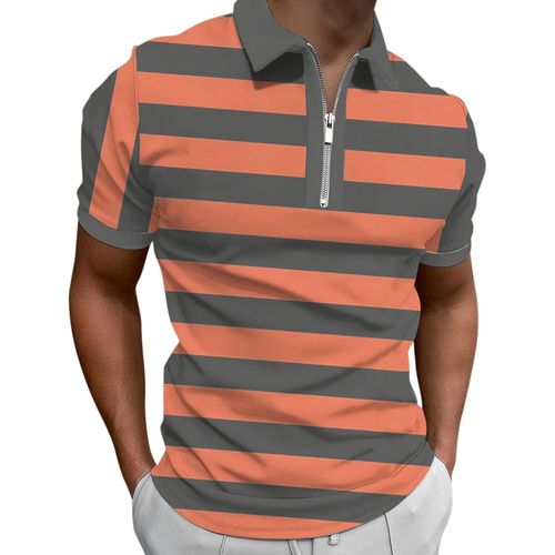 Polo À Manches Courtes Pour Homme - Chem D'affaires Avec Fermeture Éclair - Motif Imprimé - Manches Courtes - Coupe Ajustée - Pour Les Loisirs - Pour Homme - Pour L'été, Rose 1, M