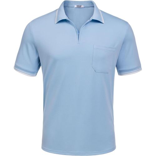 Polo Homme Avec Poche Poitrine Manches Courtes Col Slim Polo Homme Slim Fit Uni Avec Zip Polo Pour Homme A-Bleu Clair M
