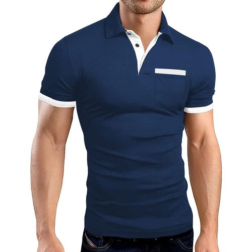 Polo Pour Homme À Manches Courtes En Coton, Vêtements De Golf À Manches Courtes - Bleu - Taille M