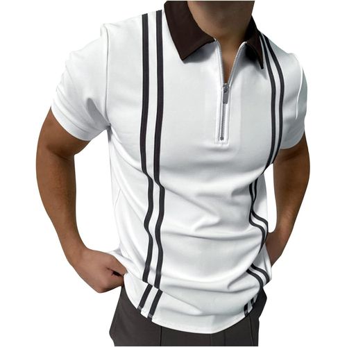 Polo À Manches Courtes Pour Homme - Chem D'affaires Avec Fermeture Éclair - Motif Imprimé - Manches Courtes - Coupe Ajustée - Pour Les Loisirs - Pour Homme - Pour L'été, Blanc4, Xxl