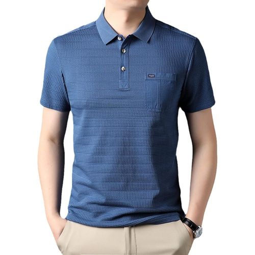 Polo À Manches Courtes Homme - Chem À Revers Vintage À Carreaux Jacquard De Couleur Unie D'été Avec Poche, Polos De Golf En Coton À Coupe Régulière, Comme Indiqué, M