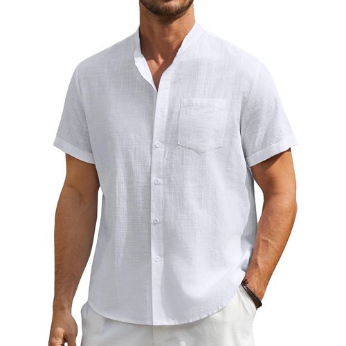 Hommes Chem S Manche Courte Chem Lin Homme Solid Henley Shirts Été Col Mao Chem De Plage Classique S-4xl