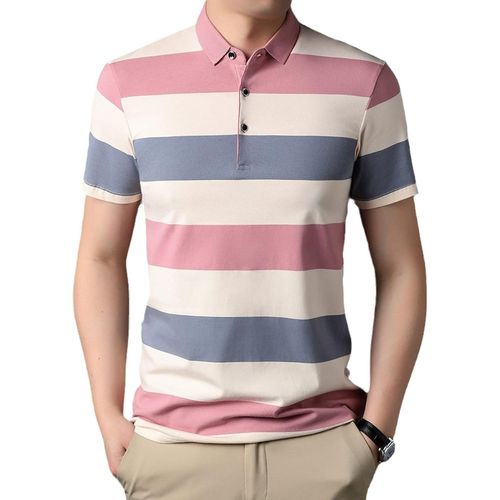 Polo À Manches Courtes Homme - Chem Légère De Polos De Golf Respirants Et Confortables À Séchage Rapide, Haut En Coton Décontracté À Rayures De Couleur Contrastée, Comme Indiqué, M