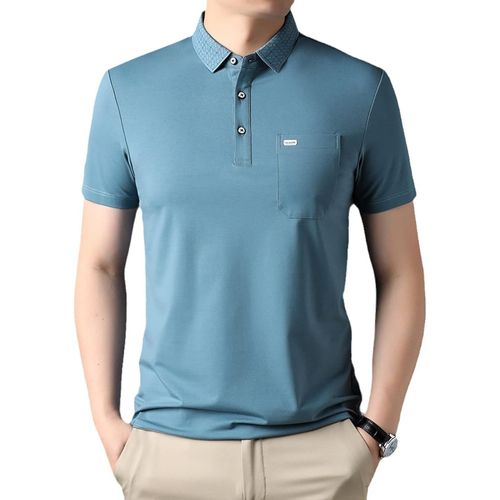 Polo À Manches Courtes Homme - Polos De Golf Respirants À Revers En Patchwork De Couleur Unie D'été Avec Poche, Cadeau De Fête Des Pères En Coton Décontracté, Comme Indiqué, M