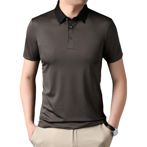 Polo À Manches Courtes Homme - Chem De Polo De Golf Respirante Et Confortable À Séchage Rapide, Cadeau De Fête Des Pères À Revers En Patchwork À Rayures Classiques, Comme Indiqué, M