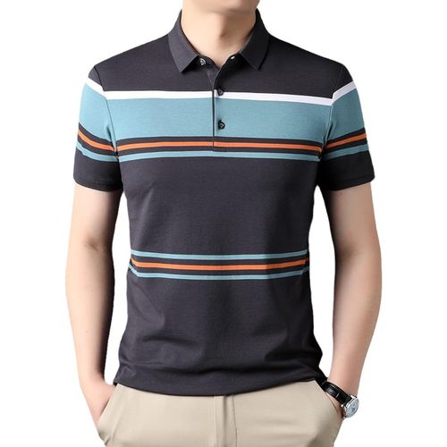 Polo À Manches Courtes Homme - Polos De Golf À Coupe Régulière En Coton Rayé De Couleur Contrastée, Hauts D'été, Cadeau De Fête Des Pères Confortable Et Respirant, Comme Indiqué, M