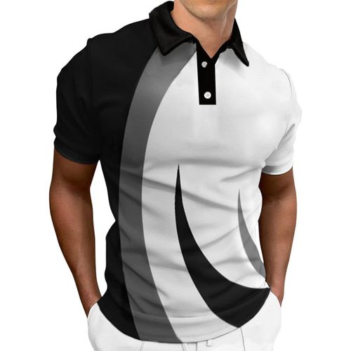 Polo De Golf À Manches Courtes Pour Homme - Coupe Ajustée, Noir Géométrique., Taille 3xl