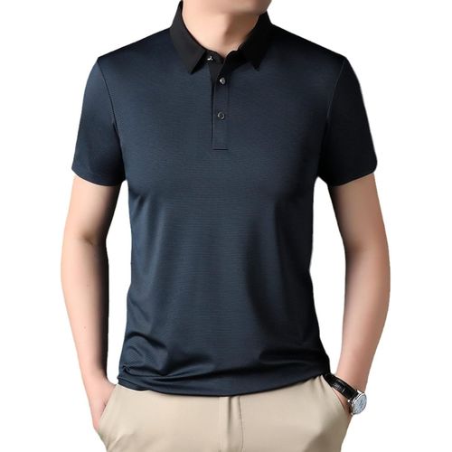 Polo À Manches Courtes Homme - Polos De Golf Respirants À Séchage Rapide Chem Légère, Bouton De Revers Patchwork Rayé Haut Décontracté Quotidien D'été,Comme Montré,M