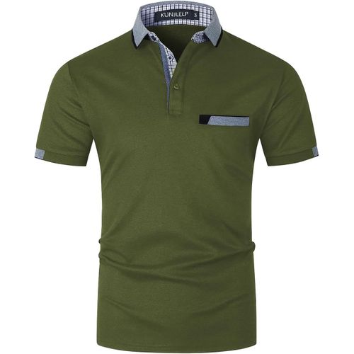 Polo À Poche Pour Hommes Chem À Manches Courtes Col À Carreaux Chic Chem De Travail Uniformes