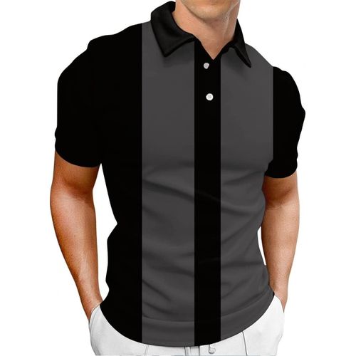 Polo De Golf À Manches Courtes Pour Homme - Coupe Ajustée, Noir/Gris, Taille L