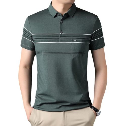 Polo À Manches Courtes Homme - Chem Légère De Polos De Golf Respirants Et Confortables À Séchage Rapide, Haut Décontracté D'été À Revers Rayé De Couleur Contrastée, Comme Indiqué, M