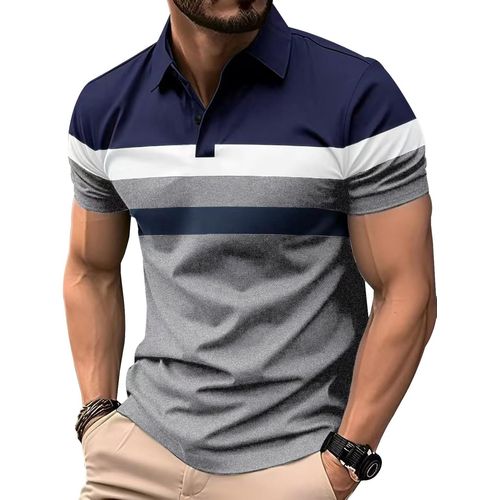 Polo Homme Manches Courtes Polos T Shirt À Rayures Poloshirt Été Casual Couleur Contrastée