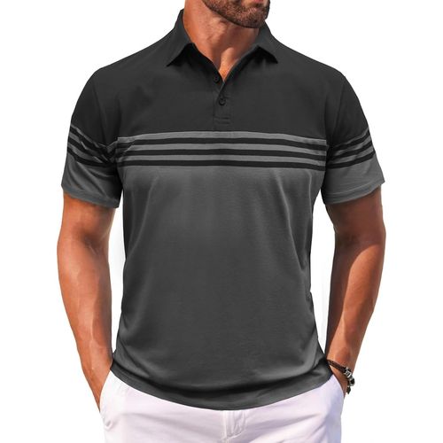 Polo À Manches Courtes Pour Homme - Rayures Horizontales - Coupe Ajustée - Col Boutonné - Classique - Décontracté - Travail - Léger