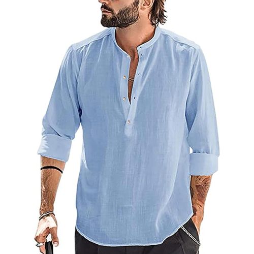 Chem Lin Homme Manches Longues Été Mao Décontractée Henley Shirts De Plage Classique