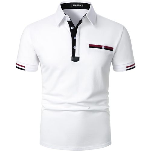 Polo Décontracté À Manches Courtes Pour Homme Coupe Ajustée Col Rayé Chem De Golf Basique