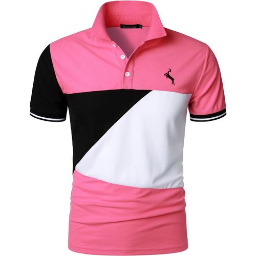 Mode Couleur Block Polo Homme Manches Courtes Sport Chem S, Rosé/Blanc, Xxl