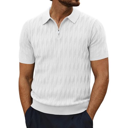 Polo À Manches Courtes Pour Homme Avec Fermeture Éclair 1/4 - Coupe Ajustée - En Tricot Côtelé