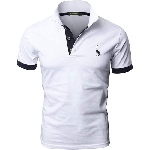 Polo Homme Manches Courtes Couleurs Contraste Poche Coton Casual Tops S-Xxl (M, Blanc)