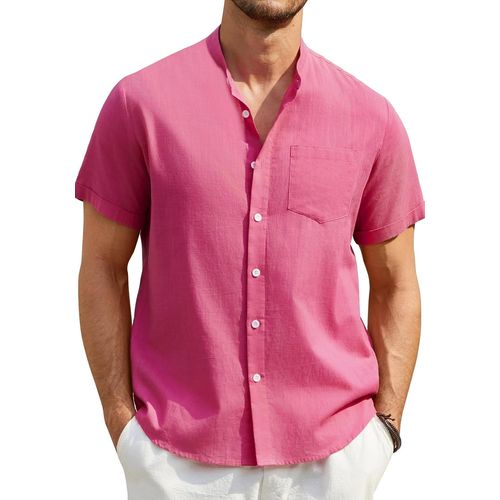 Hommes Chem S Manche Courte Chem Lin Homme Solid Henley Shirts Été Col Mao Chem De Plage Classique S-4xl