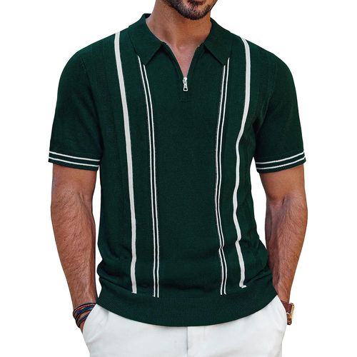 Polo Pour Homme À Manches Courtes En Tricot Avec Fermeture Éclair Polo Rayé