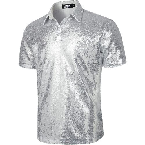 Chem À Paillettes Années 70 Pour Homme - Manches Courtes - Pour Fête Discothèque - Polo À Paillettes