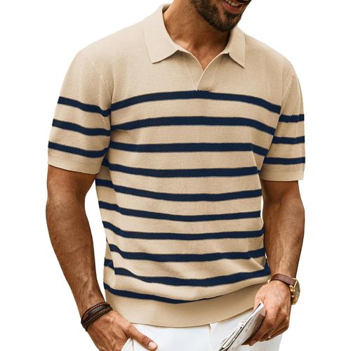Polo Rayé À Manches Courtes Et Col En V Pour Homme