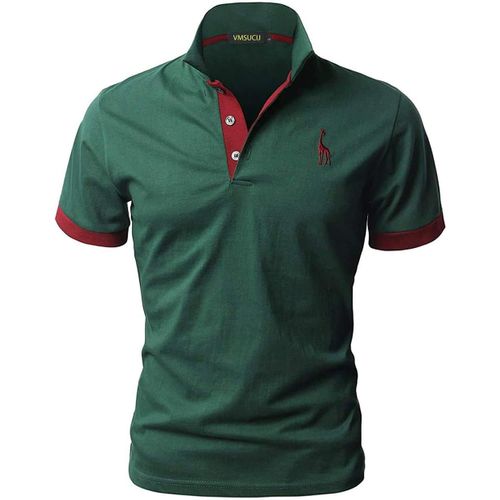 Hommes Broderie Girafe Coton Manche Courte Mode Classique Basique Col Polo Golf Chem