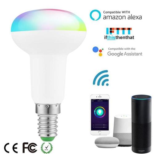 Ampoule Led Intelligente 7w E14, Rvb, Économie D'énergie, Gradation, Multicolore, Fonctionne Avec Amazon Alexa Google Home Smartphone