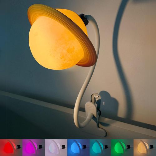 Saturn Lampe De Nuit À Clip Pour Chambre D'enfant - Lampe Led À Intensité Variable Avec Tête Amovible - Veilleuse Pour Garçons Et Filles - Veilleuse De Nuit Avec 7 Couleurs Et 6 Niveaux De Luminosité