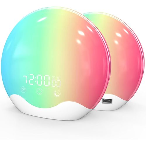 Lampes De Réveil, Réveil Lumineux Reveil Simulateur D'aube Le Lever Et Coucher Du Soleil,Réveil À Écran Tactile Avec 20 Niveaux De Luminosité 12 Modes Couleur 5 Sons Naturels Radio Fm Veilleuses Led