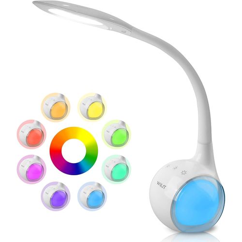T3 Lampe De Bureau Enfant Avec Rgb Couleur Veilleuse, Led Lampe De Chevet Dimmable, Lampe Led Tactile Avec Lumière De Couleur Et 3 Niveaux De Luminosité, Blanc
