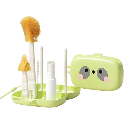 ChenQuanSarl-Set De À Bouteilles, 7In1 Kit De Nettoyage Portable Avec En Silicone Pour Biberons, Pour Tétines & Pailles, Distributeur De Savon, Boîte De Rangement, Égouttoir (Green)
