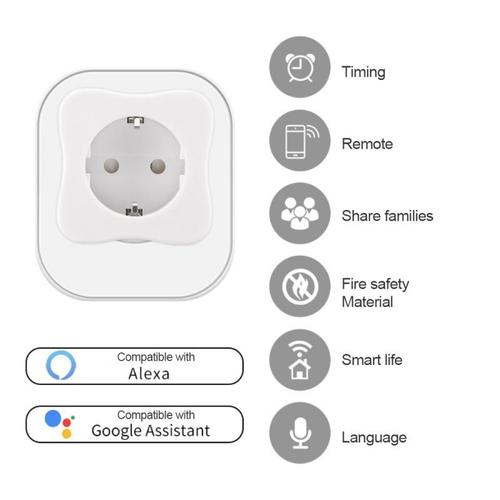 Tuya ? prise de courant intelligente, wi-fi, ue, 10a, 220V, adaptateur, sans fil, commande vocale à distance, avec minuteur et moniteur d'alimentation, Google Home, Alexa