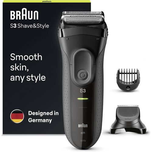 Cloudds_Series 3 Proskin Shave&style 3000bt Rasoir Électrique 3-En-1,Rasoir Barbe Homme Avec Tondeuse À Barbe Haute Précision Et 5 Sabots,Rasoir Rechargeable Et Sans Fil,Noir/Gris