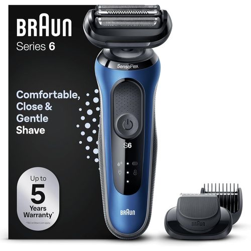 Cloudds_Series 6 61-B1500s Rasoir Électrique Pour Homme Avec Accessoire Tondeuse À Barbe Easyclick,Sensoflex,Technologie Wet & Dry,Rechargeable,Rasoir À Grille Sans Fil,Bleu