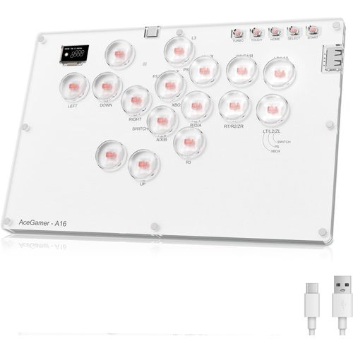 Cloudds_Acegame Clé D'arcade 16 Touches Tout-Bouton Doigt De Gamer Avec Fonctions Turbo Rvb Custom Pour Pc/Ps3/Ps4/Switch/Steam Game Keyboard Prise En Charge Hot Swap(Blanc)