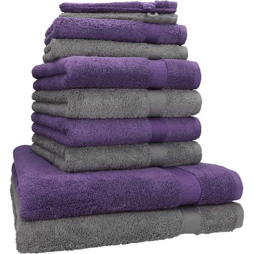 Ytseazn-Lot De 10 Serviettes Set De 2 Serviettes,Draps De Bain 4 Serviettes De Toilette 2 Serviettes D`Invité 2 Gants De Toilette 100% Coton Premium Couleur Gris Anthracite,Violet