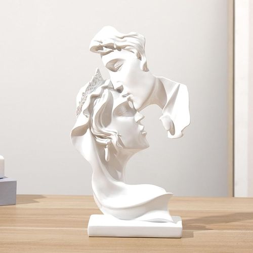 Ytseazn-Statue De Couple Créative Baiser Sculpture Abstraite Art Couple Sculpture Ameublement En Résine Statue Romantique Utilisée Pour Décoration De La Maison Mariage Cadeau Blanc
