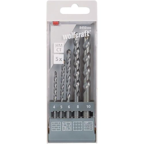 ytseazn-8450000 1 Coffret De 5 Forets À Béton,Hm-Ct,Ø 4-5-6-8-10 Mm,Angle De Pointe 130°,Din Iso 5468,Laminé Argent