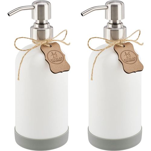 Ytseazn-Distributeur De Savon Liquide 'sarajevo' En Verre Blanche Avec Sous-Verre En Silicone-2 Pièces Bouteille De 500 Ml Avec Pompe En Acier Inox Argent Brossé