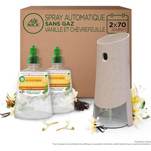 ytseazn-Désodorisant Maison Spray Automatique Sans Gaz Active Fresh-1 Diffuseur+2 Recharges Parfum Vanille & Chèvrefeuille
