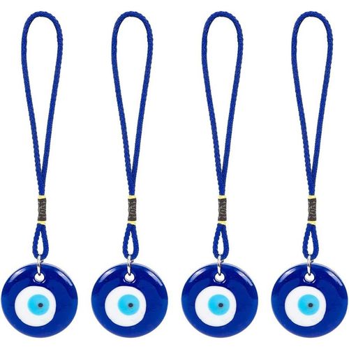 Ytseazn-4 Pièces Bleu Mauvais ?il Verre Suspendu Pendentif Voiture Breloque Ornement Turc Grec Amulette Pour Bonne Chance Et Protection