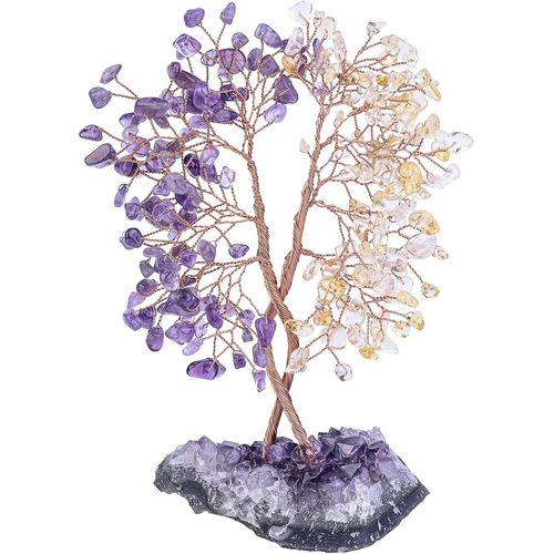 ytseazn-Arbre De Vie En Pierre Avec Base En Cluster Améthyste Naturelle,Feng Shui Bonsaï En Cristal Arbre Concentrique Symbole D'Amour Pour Décor De Mariage Et Bureau,Améthyste & Citrine