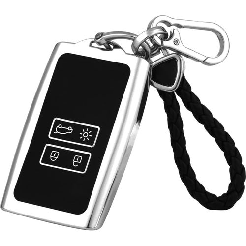 Ytseazn-Coque De Protection Pour Clé De Voiture-En Silicone Tpu-Compatible Avec Renault,Renault-Avec Porte-Clés-4 Boutons-Argenté