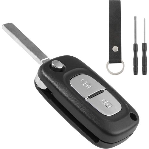 Ytseazn-Guobinzh 2 Boutons Coque Clé De Voiture Compatible Avec R-Enault Kangoo Clio Twingo Wind Master Modus Trafic Boitier Cle Télécommande Coque Clef De Remplacement Avec Porte-Clés