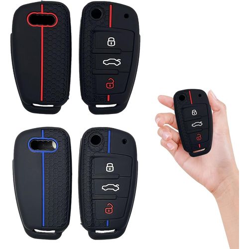 Ytseazn-Protection Coque Clé Audi A1,2 Pièces Protection Clé Audi Q3,Porte Clé Audi,Etui Clef Audi A1,Voiture Coques De Clé Com Patible Pour Audi A1 A3 A4 A6 A8 S3 S4 S6 Rs4 Rs6 Q2 Q3 Q5 Q7¿Bleu+Rouge¿